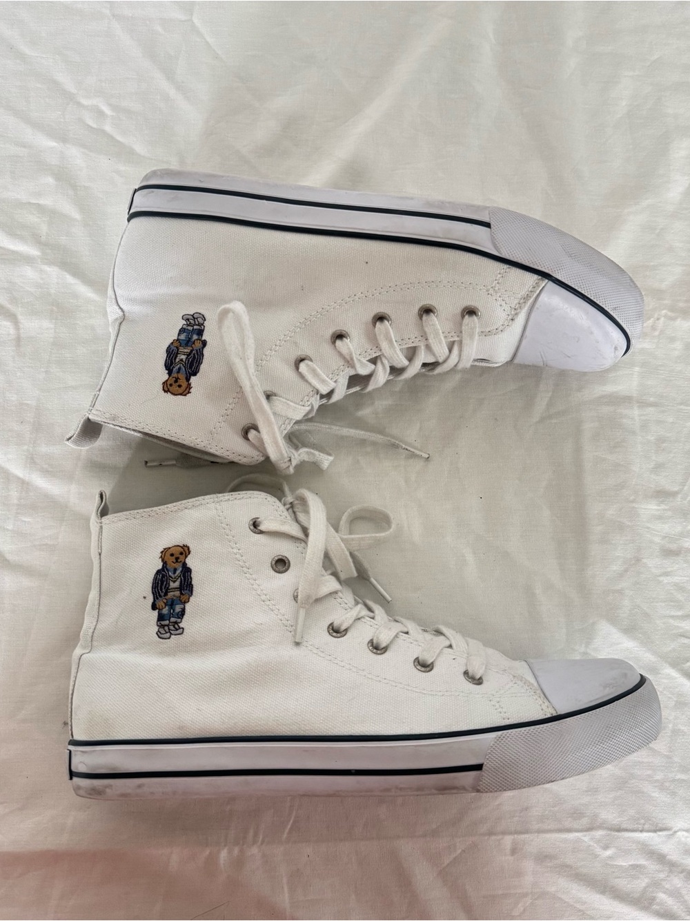 Polo by Ralph Lauren White High-Top Canvas Sneakers with Embroidered Bear 7